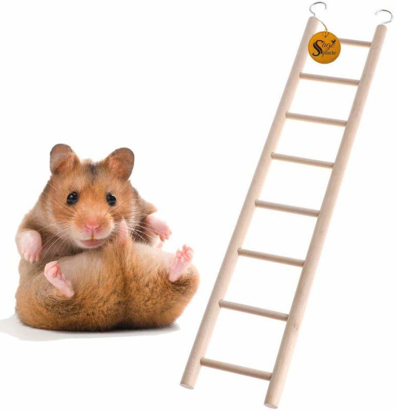 Sage Square Playful Natural Wood Climbing Ladder With Hooks Toy Hamsters, 8 Stairs / 38cm Wooden Stick, Training Aid For Hamster