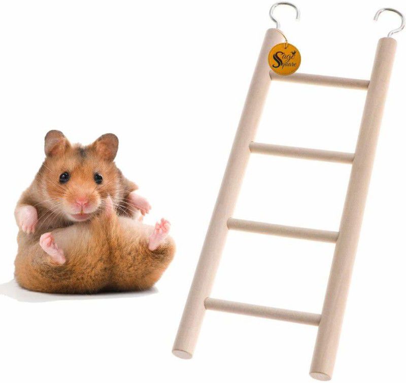 Sage Square Playful Natural Wood Climbing Ladder With Hooks Toy Hamsters, 4 Stairs / 22cm Wooden Stick, Training Aid For Hamster