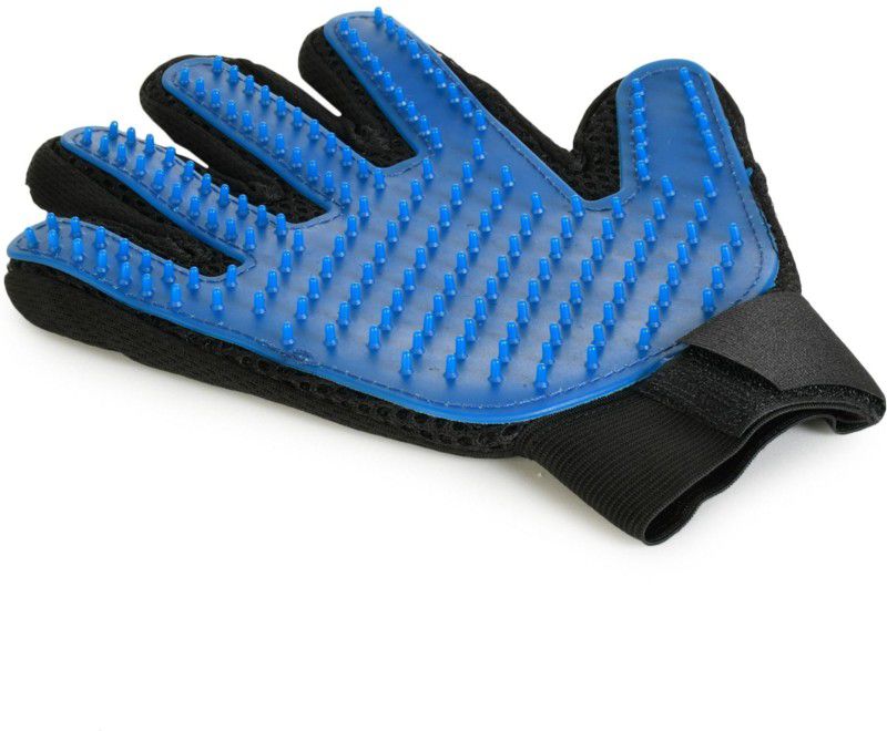 Petfun Pet Hair Remover Mitt Enhanced 5 Finger Design Gentle Deshedding Brush with Long and Short Fur Grooming Gloves for Dog, Cat, Rabbit, Horse, Monkey, Donkey, Pony, Cow  (Blue, Black, Fits All)