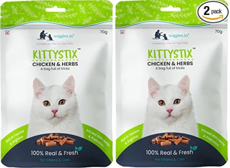 Wiggles Kittystix Cat Treats for Kittens, 140g - Tasty Training Snacks (Chicken & Herbs) Chicken Cat Treat  (140 g, Pack of 2)