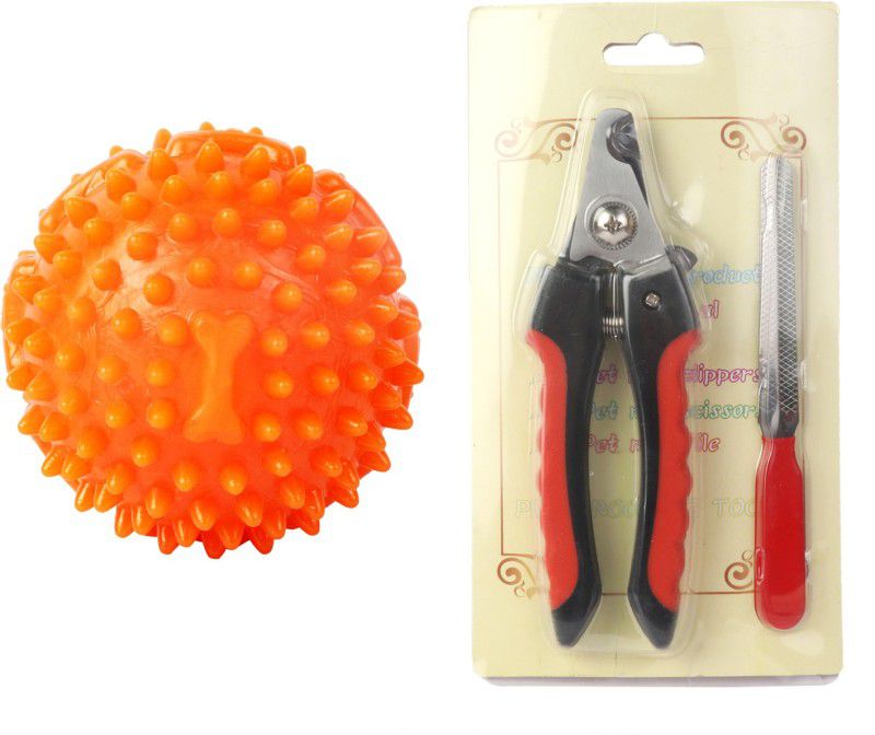 NKS TOYS Combo Spike Hard Ball With Nail Cutter Puppy Teething Toy Rubber Ball For Dog Scissor Nail Clipper  (For Dog & Cat)