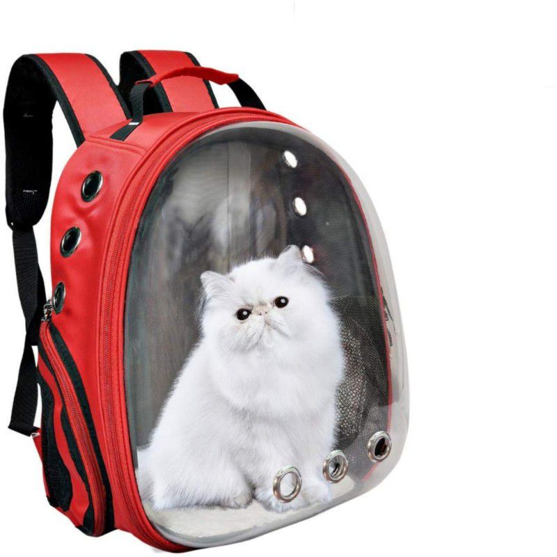 Berq Berq Portable Astronaut Space Capsule Transparent Breathable Pet Travel Bag Red RED Backpack Pet Carrier  (Suitable For Cat)
