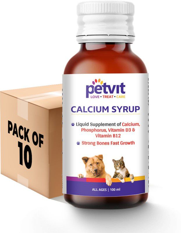 Petvit Calcium Syrup with Calcium, Phosphorus, Vitamin D3 & B12 – 100ml (Pack of 10) Pet Health Supplements  (100 ml)