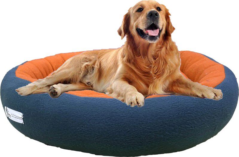 Poofy's Pet Island Dog Bed Cat Bed Dual Color Orange Blue Ultra Soft Fleece Fabric Round Shape M Pet Bed  (Multicolor)