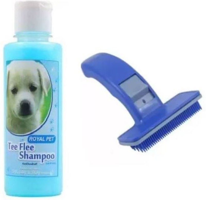 KAPOOR PETS Imported Dog Plastic Slicker Brush with Press Key with 200 ml blue shampoo Pet Spa Kit