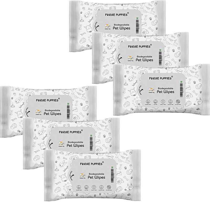 Foodie Puppies Biodegradable Pet Wipes for Dogs with Water Lily Scent - 10 Wipes (Pack of 6) Pet Ear Eye Wipes  (Pack of 6)
