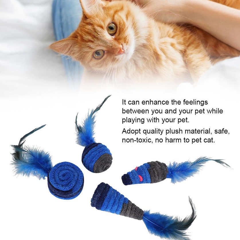 Pet Toy 4Pcs Cat Blue Feather Plush Training Interaction Cute Shape Supply Make Sounds