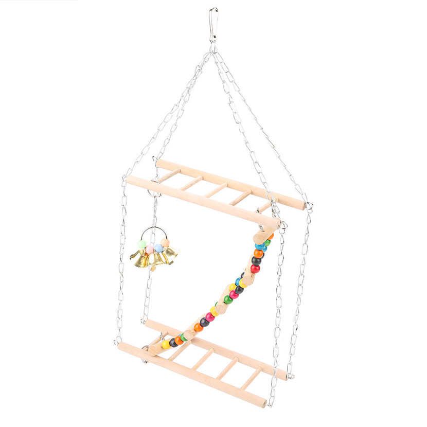 Bird Ladder Pet Bridge Steps Stairs Double-Layer Wooden Hamster Parrot Cage Toy for Pet\'s Nibbling Swinging Playing and