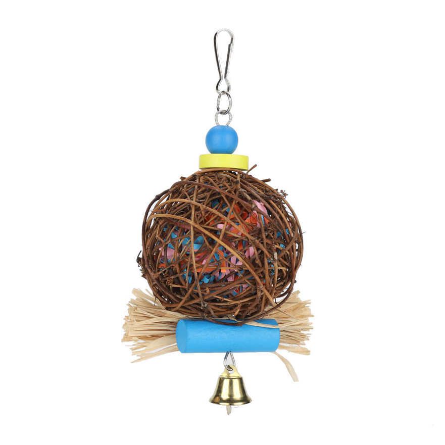 Bird Parrots Chewing Toy Natural Rattan Ball Toys for Small Birds with Paper