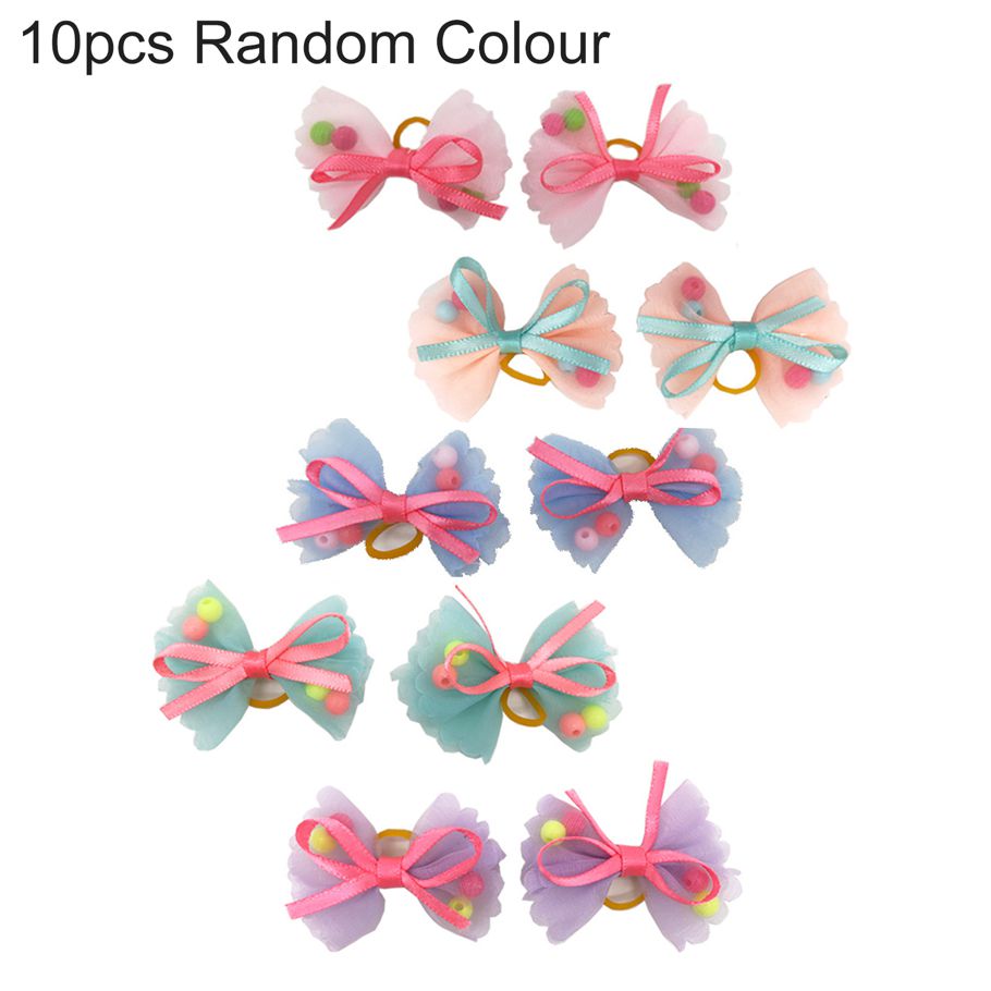 Pet Hair Band Beads Decor Colorful Dogs Bowknot Hair Accessory