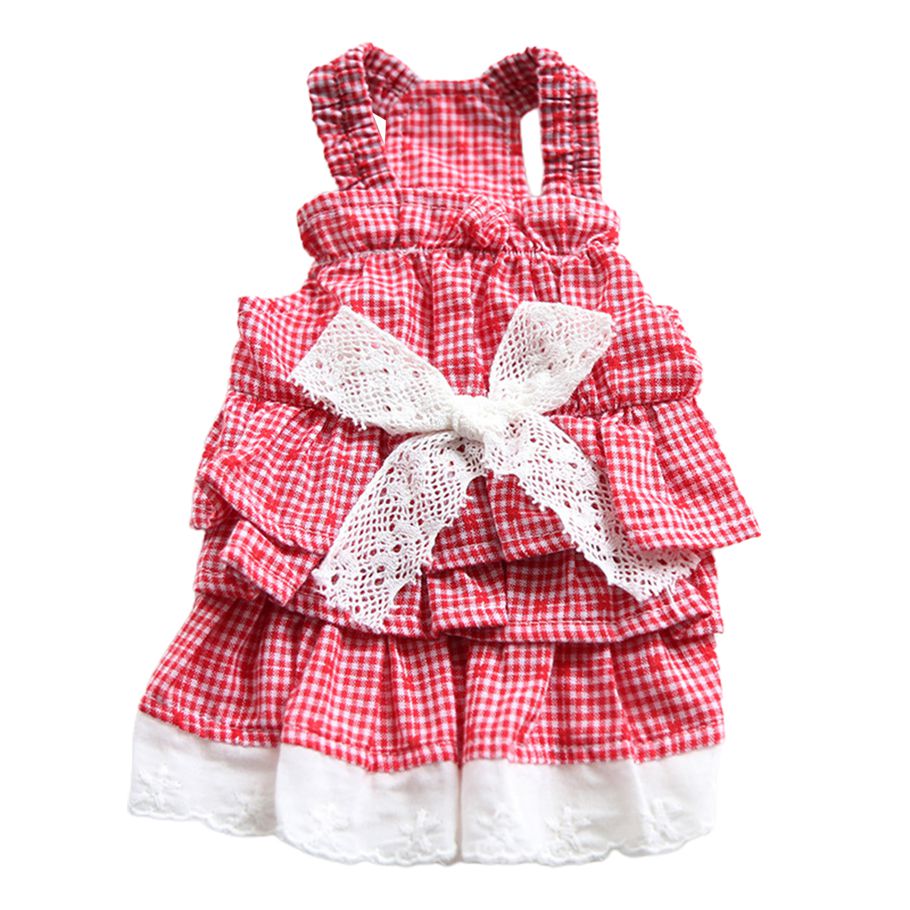 Pet Skirt Breathable Plaid Bow Tie Comfy Puppy Clothing Dress