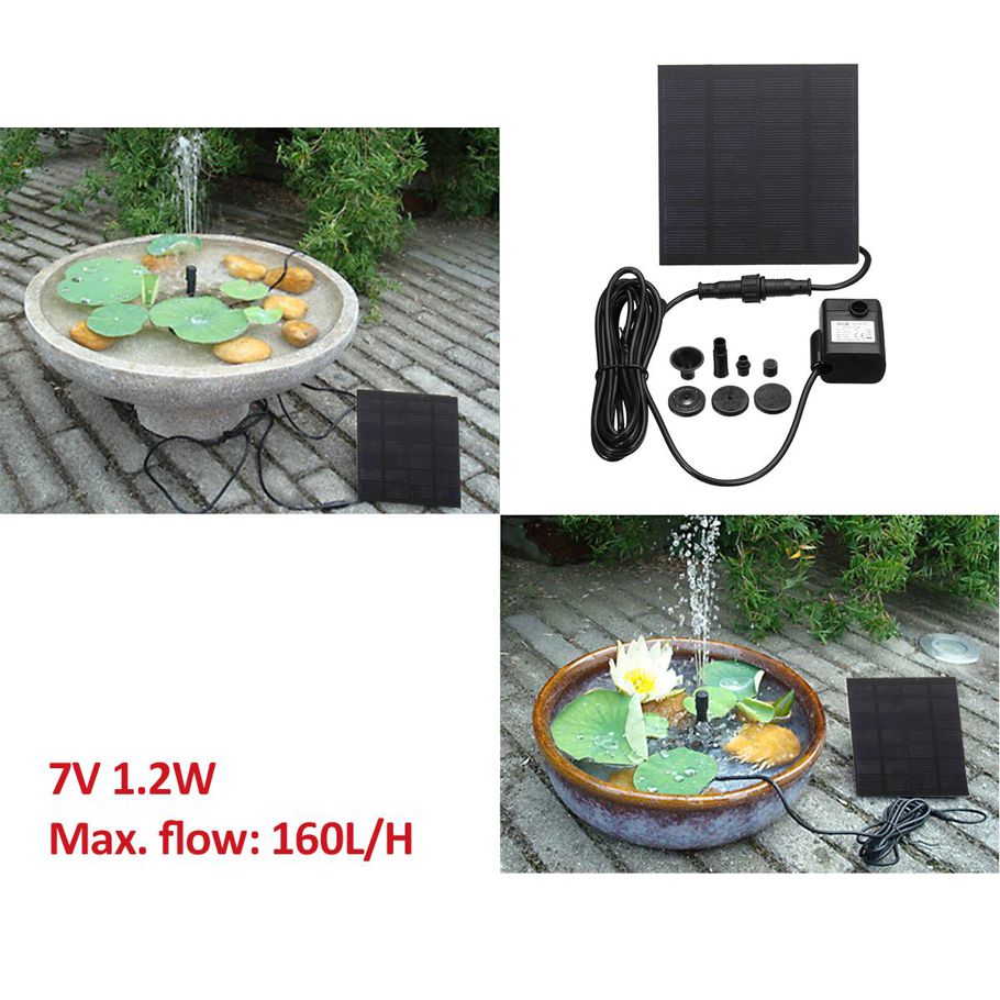 160L/H 7V Solar Powered Fountain Pet Supplies Water Pump Panel Fish Tank Garden Bath Patio 60cm Height -