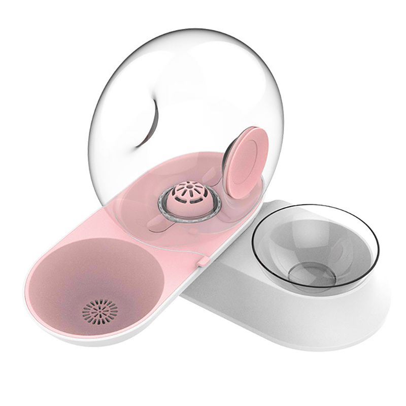 2 In1 Automatic Water Dispenser Pet Bowls Set Snail Shape Detachable Ball Pet Feeder Gravity Waterer for Cat Dog - Pink