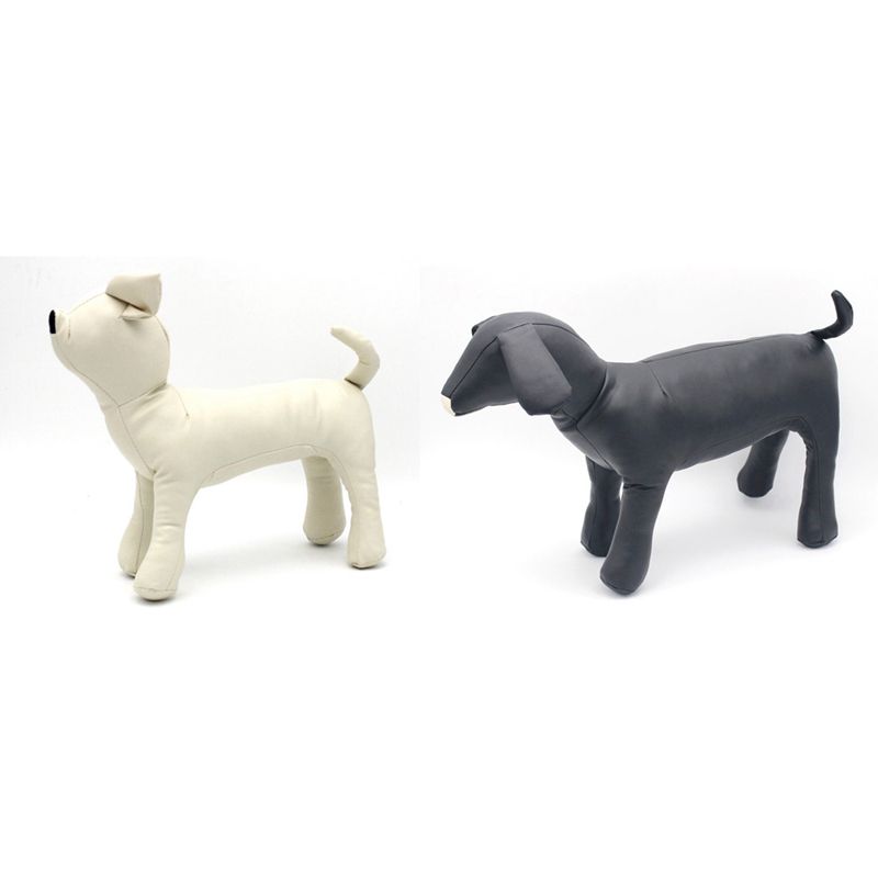 2x Leather Dog Mannequins Standing Position Dog Models Toys Pet Animal Shop Display Mannequin Black S & M