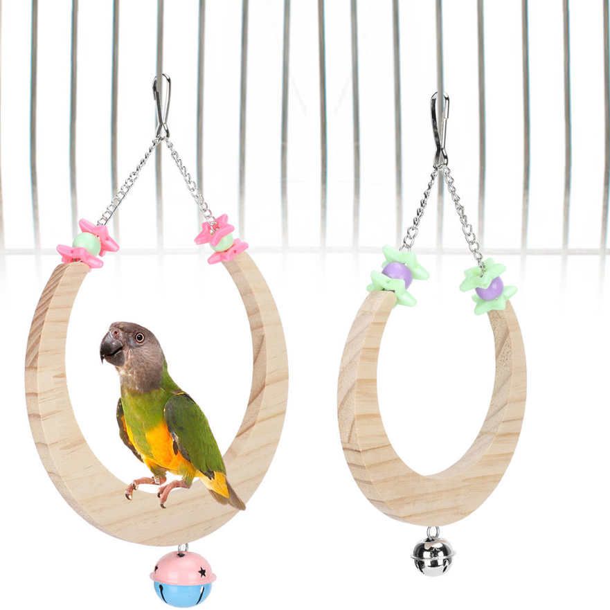 Bird Swinging Toy Parrots Wooden Semicircle Hanging Cage Stand Pet Accessories