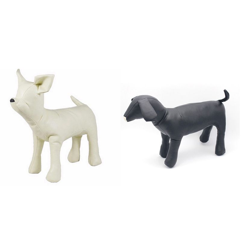 2 Pcs Leather Dog Mannequins Standing Position Dog Models Toys Pet Animal Shop Display Mannequin White S & Black M