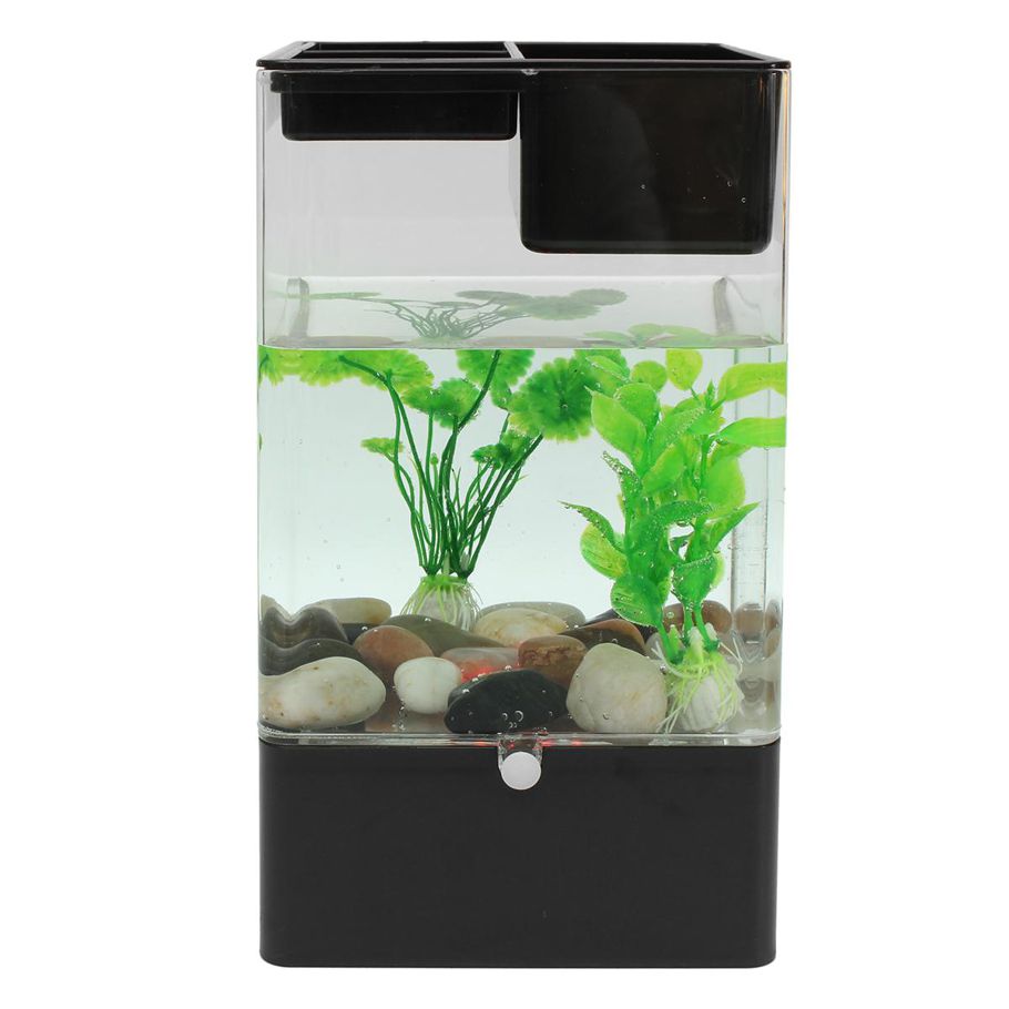 LED Light Square USB Self Cleaning Aquarium Ecological Desk Fish Tank Filter AU # Black - Black (black)