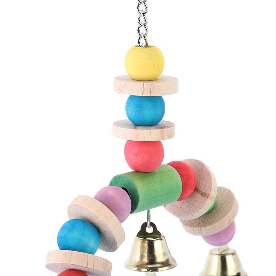 Bird Toy Pet Parrot Cage Decoration Wooden Swing Hanging with Colorful Beads and Hook