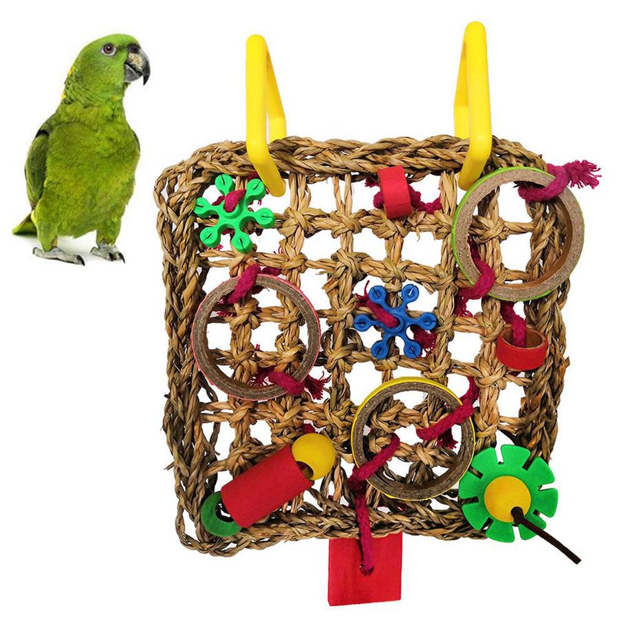 Pet Bird Parrot Grass Ring Flower Shape Hanging Mesh Cage Swing Ladder Chew Toy