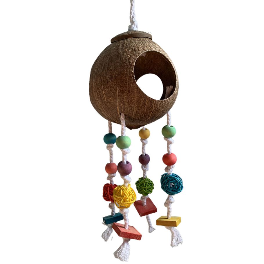 Bird Play Toy Block Beads Decor Coconut Shell Three-way Ball Bird Bite Toy