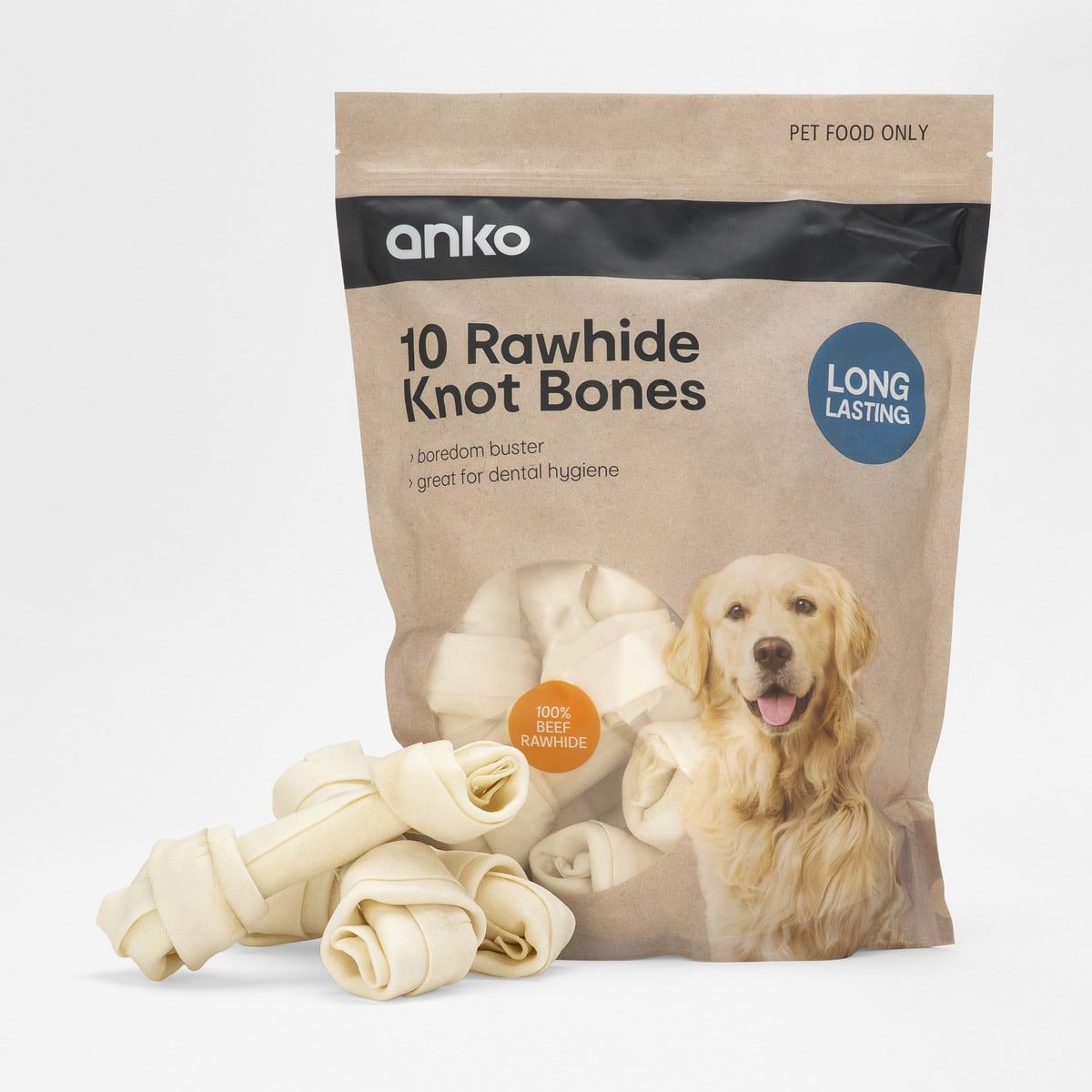 Pet Treat Rawhide Knot Bones 10 Pack