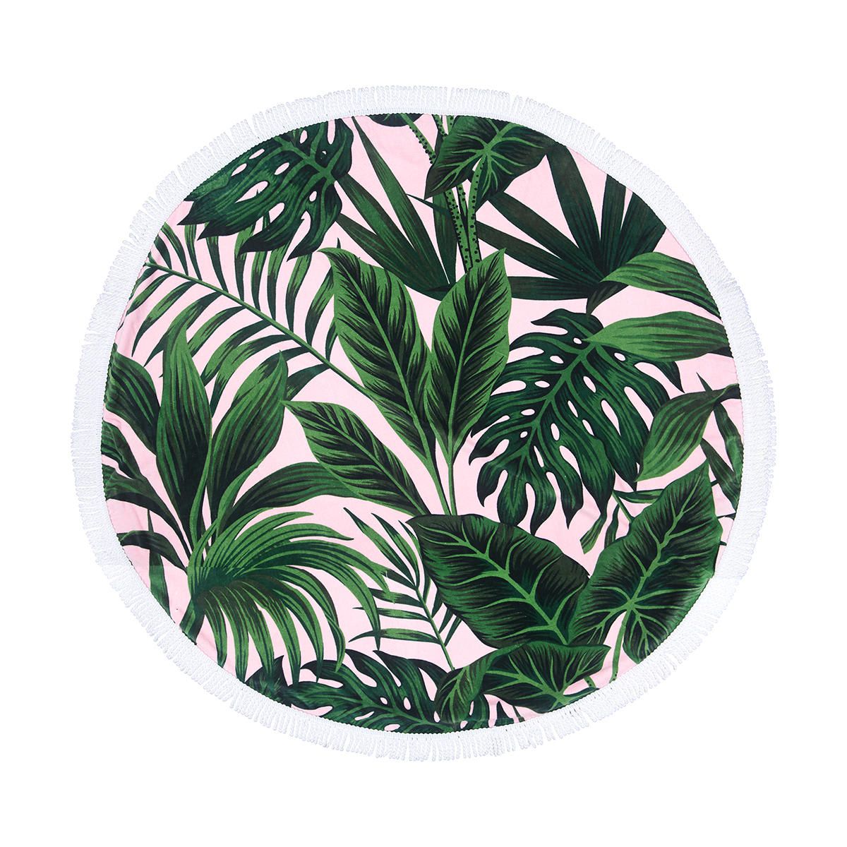 Cotton Velour Round Beach Towel - Leaves