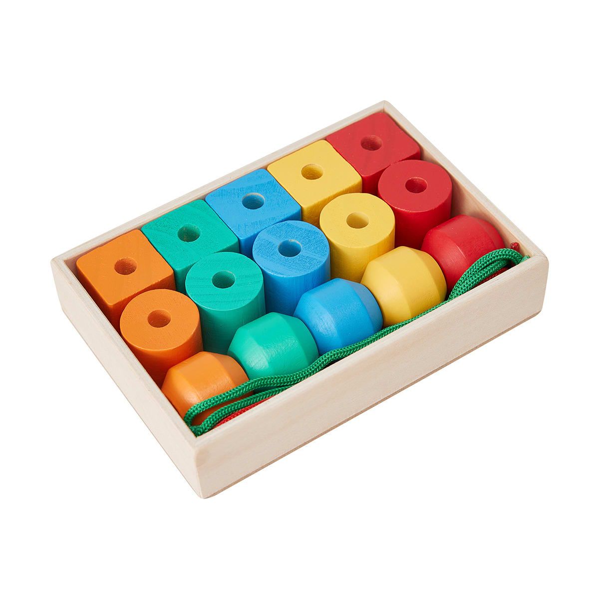 Wooden Threading Bead in Tray