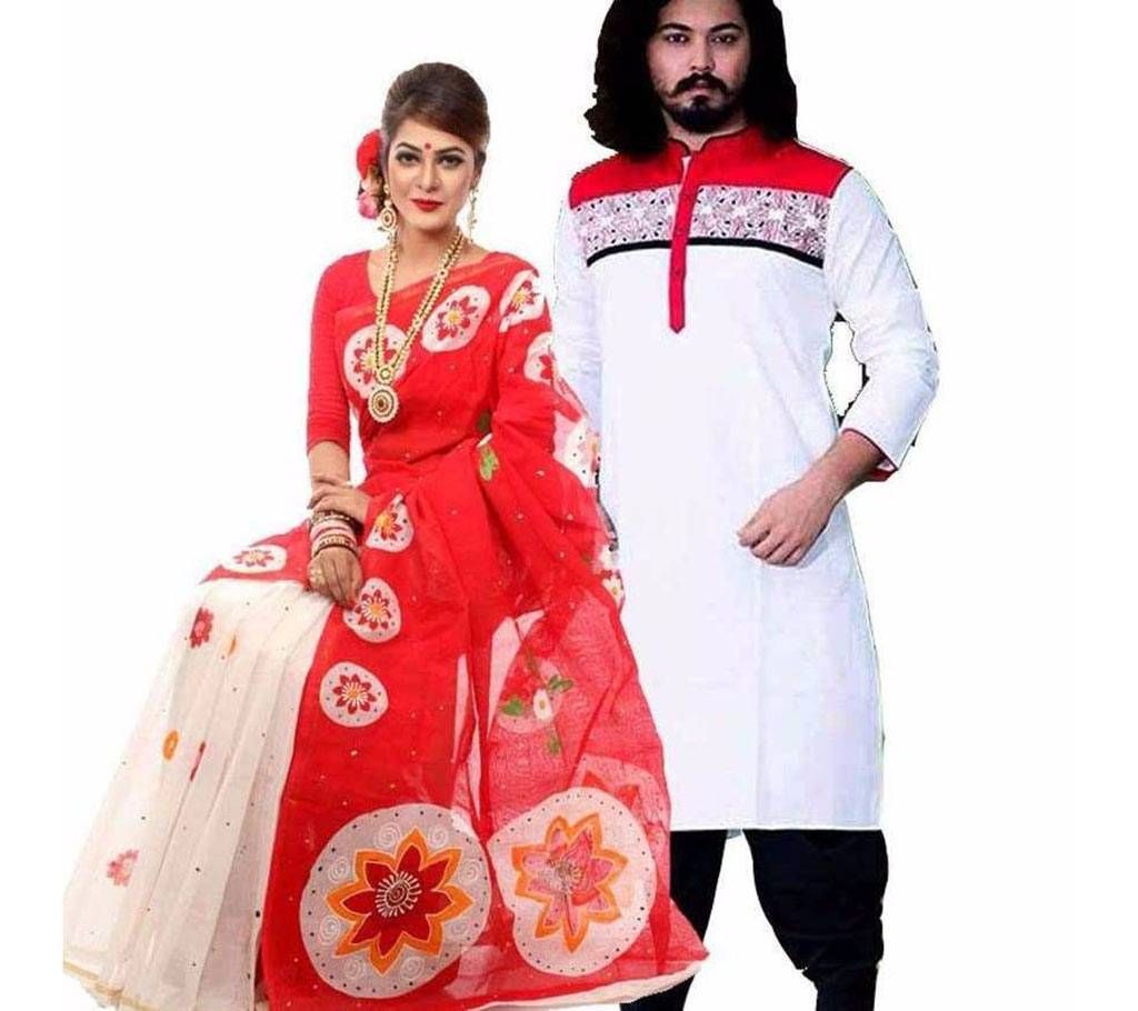 cotton sharee and semi long punjabi combo offer 