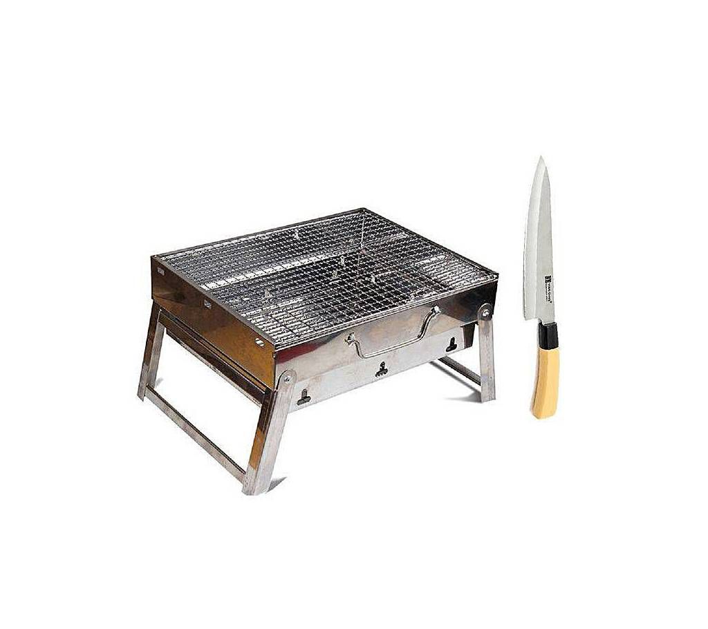 Outdoor Portable Charcoal BBQ Stove & BBQ Knife Combo