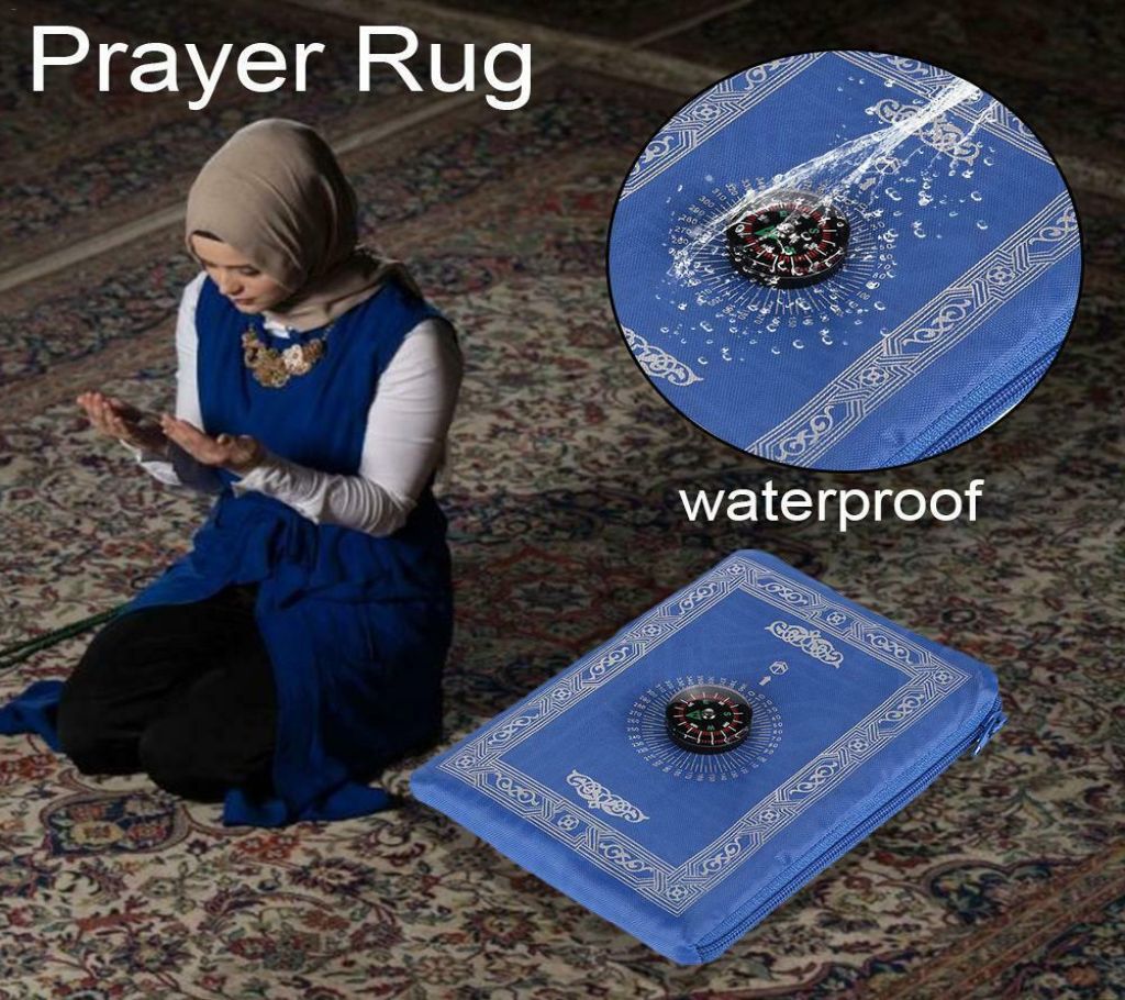 Portable Pocket Prayer Mat Jaynamaz with Qibla Direction Compass