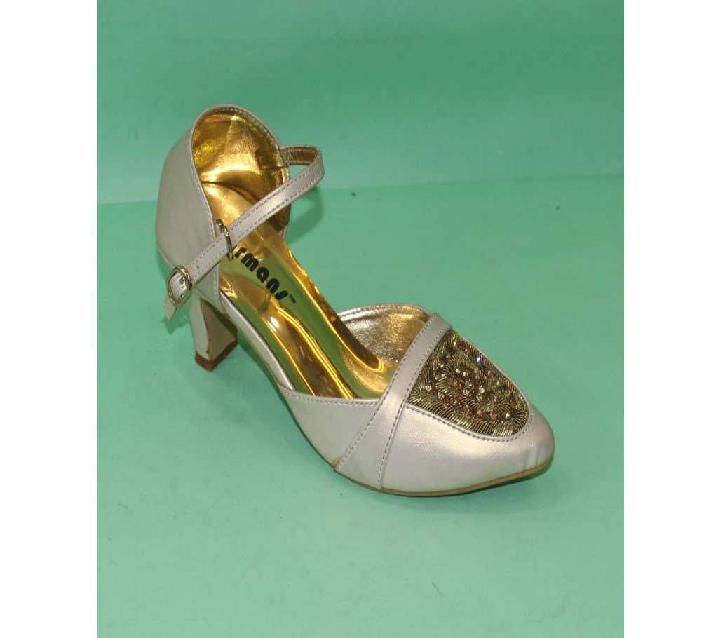 Golden Artificial Leather  High Heels for Women
