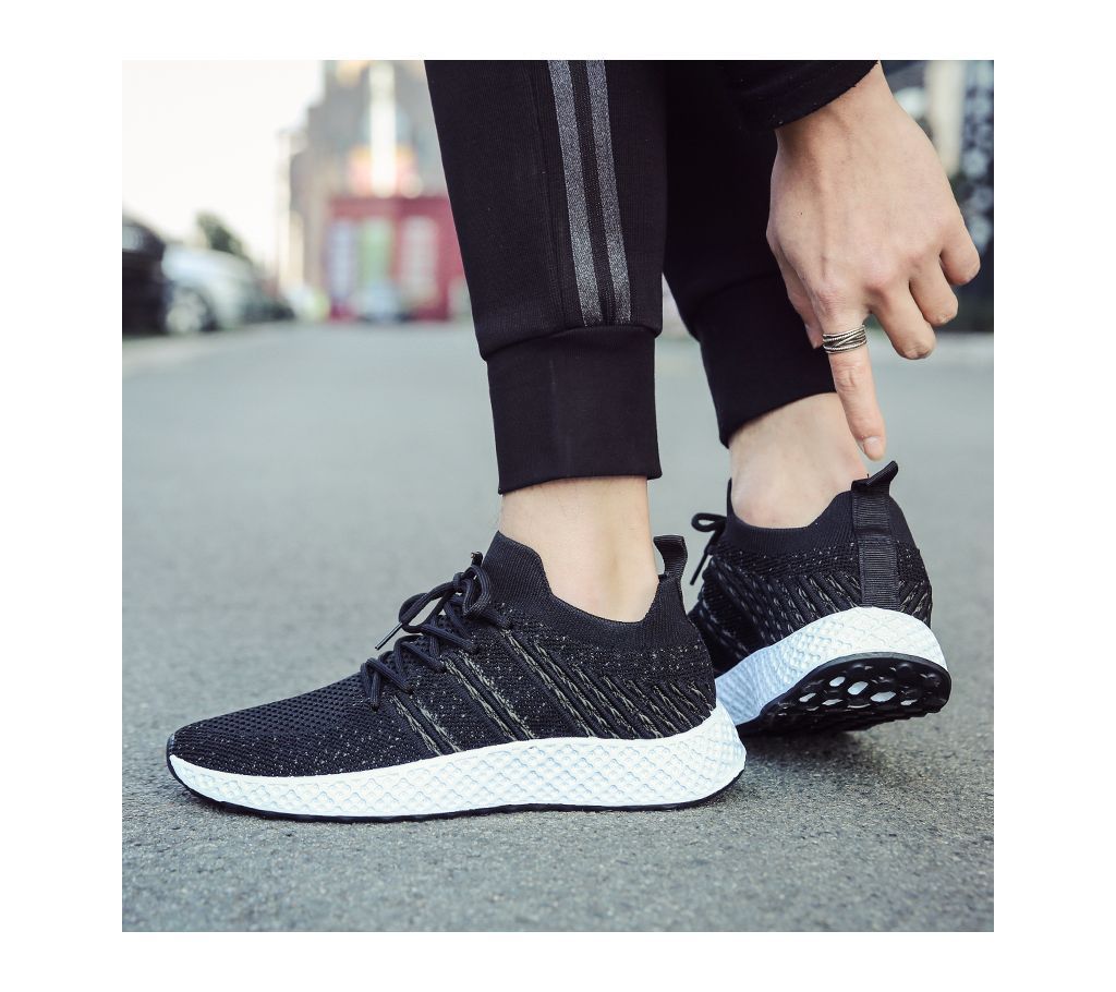 Fashion blank knitted upper summer mens black sport shoe and sneaker