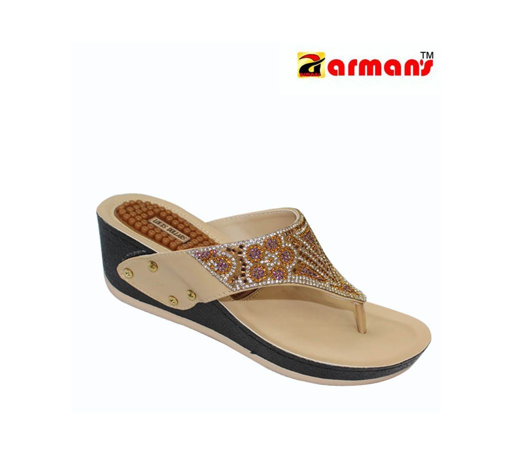 Artificial Leather Wedged Semi Heel Sandal for Women