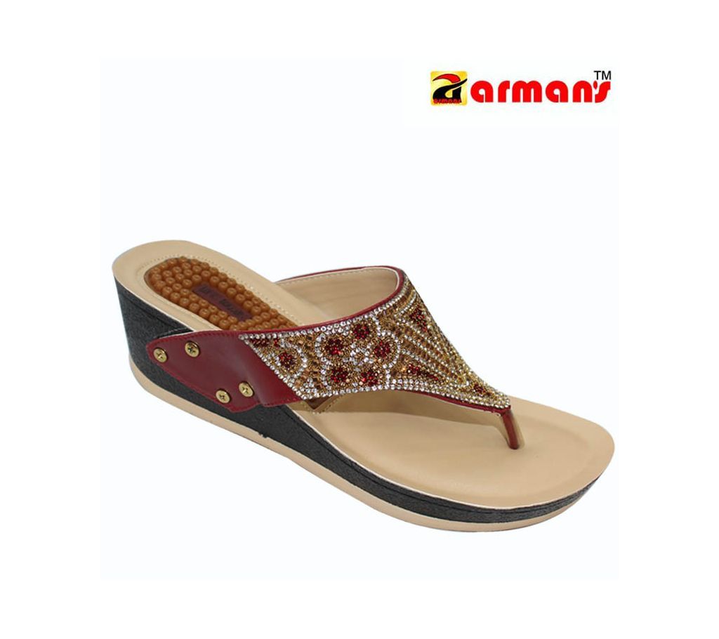Artificial Leather Wedged Sandal for Women