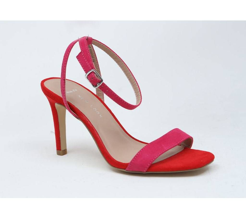 Wide Fit Pink And Red Suedette Strappy Square Toe Heels