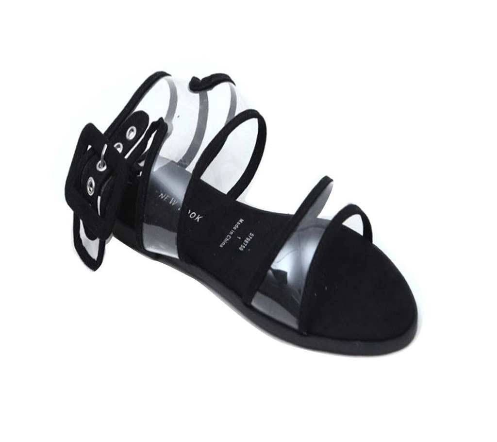 Black Clear Ankle Strap Flat Sandals