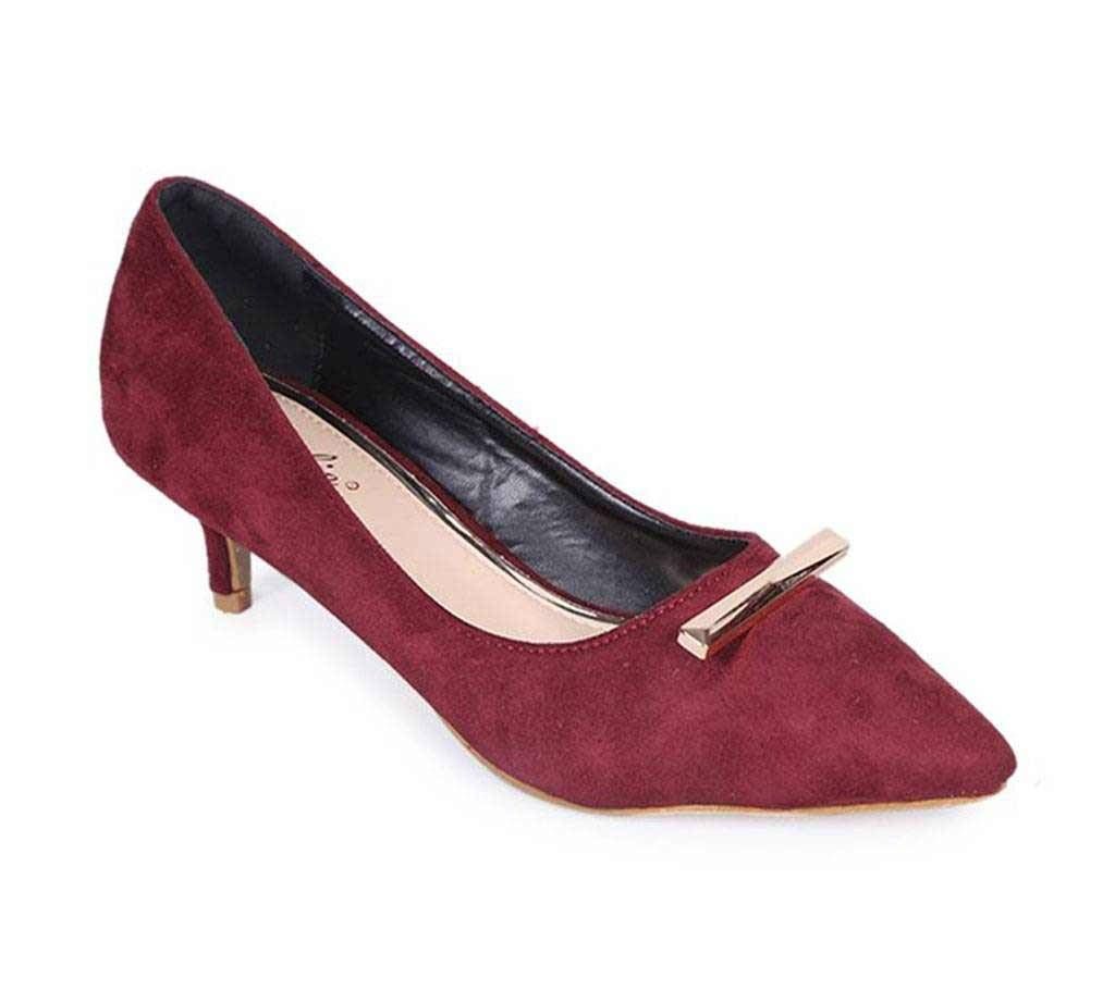 Moochie Maroon Ladies Suede Leather Heel Shoe