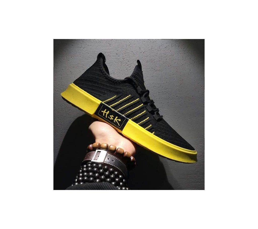 Mens fashionable H & K style White and yellow color micro fiber shoes