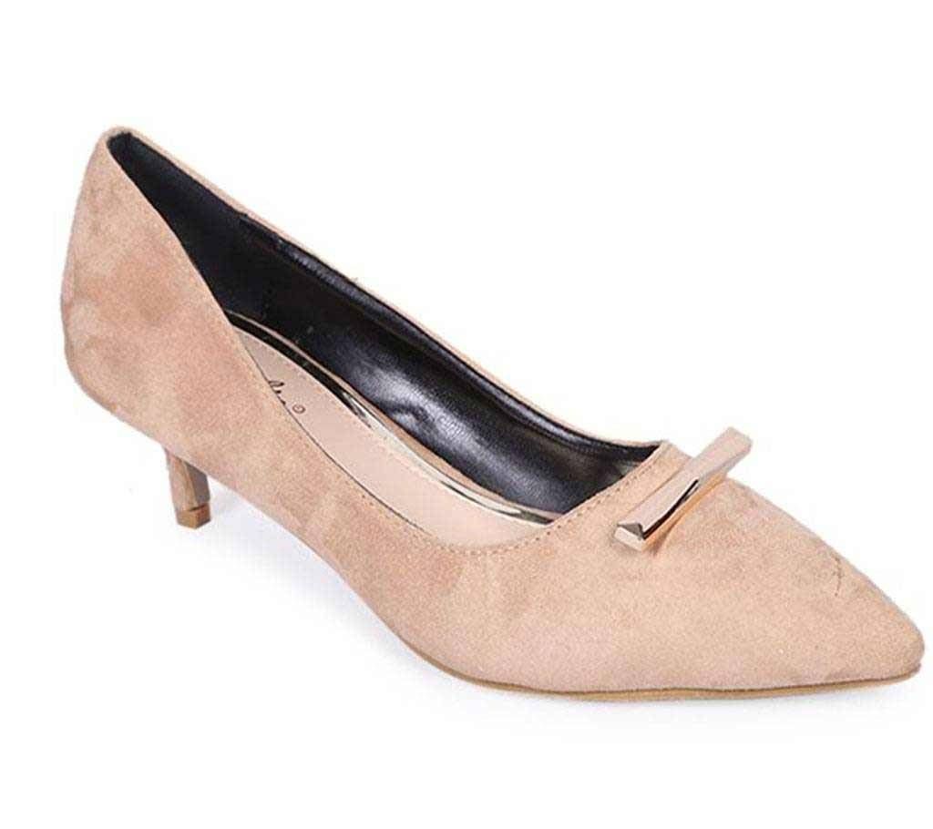 Moochie Beige Ladies Suede Leather Heel Shoe