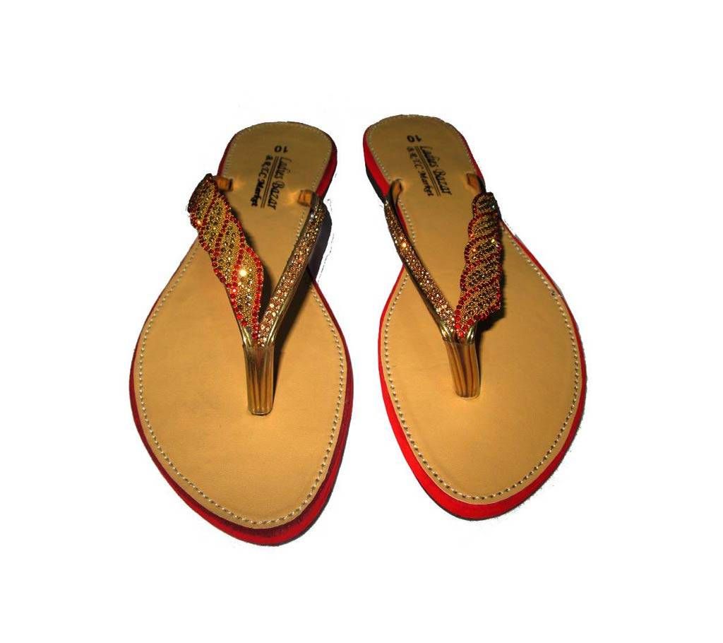 Golden & Red Sandal for women