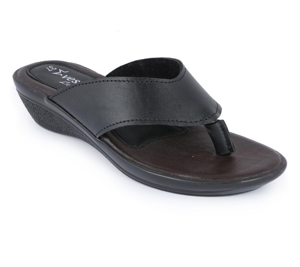 Leather Casual Ladies Flat Sandal - Black