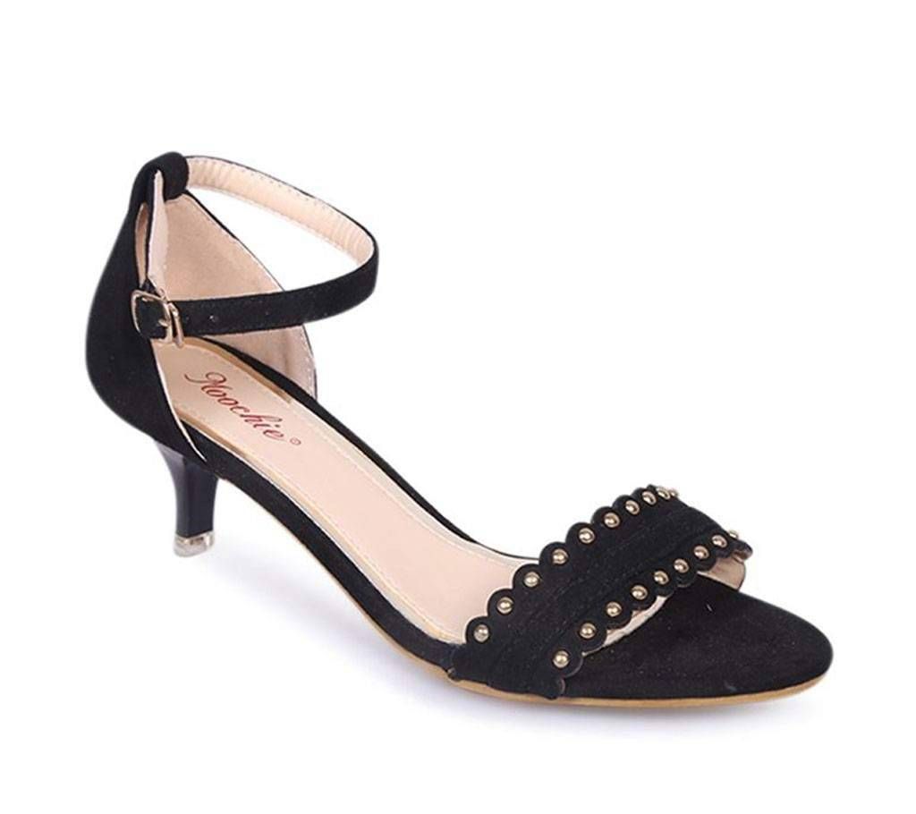 Moochie Black Ladies Suede Leather Heel Sandal