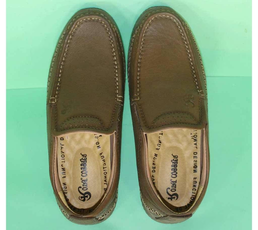 CHOCOLATE LEATHER CASUAL SHOES FOR MEN