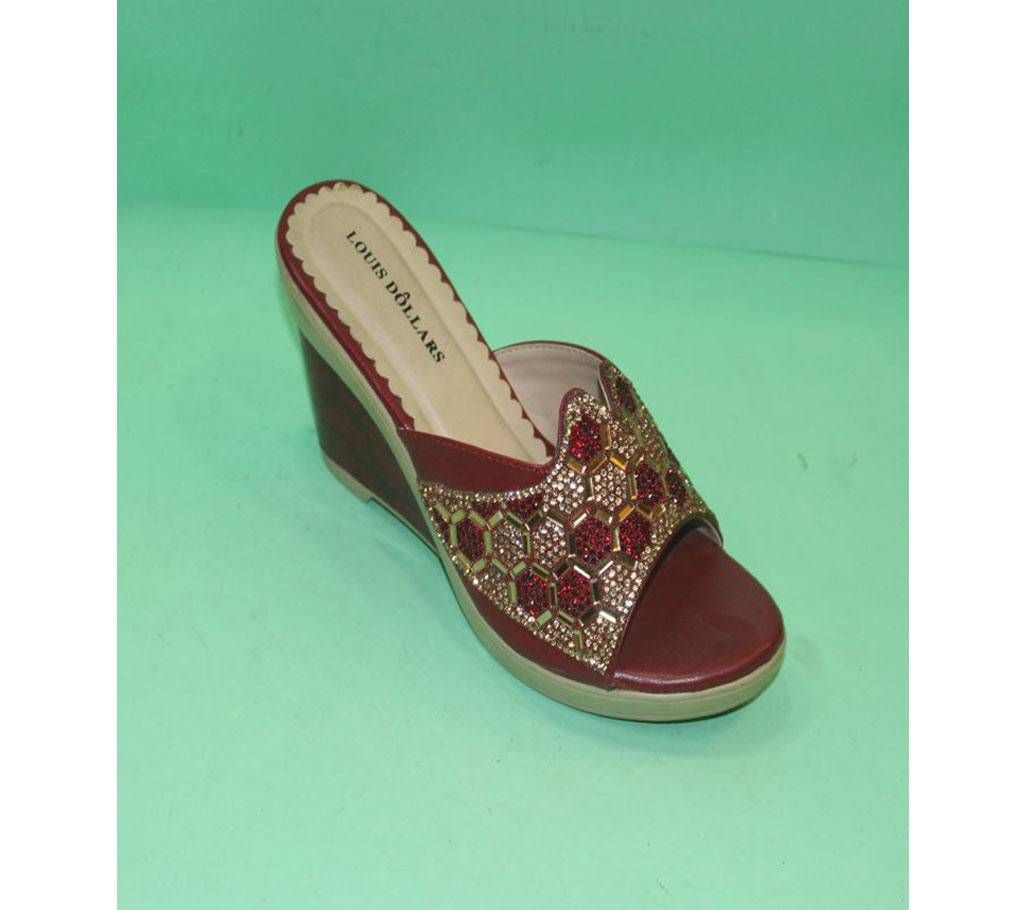 Red Leather Low to Mid Heel Sandals for Women