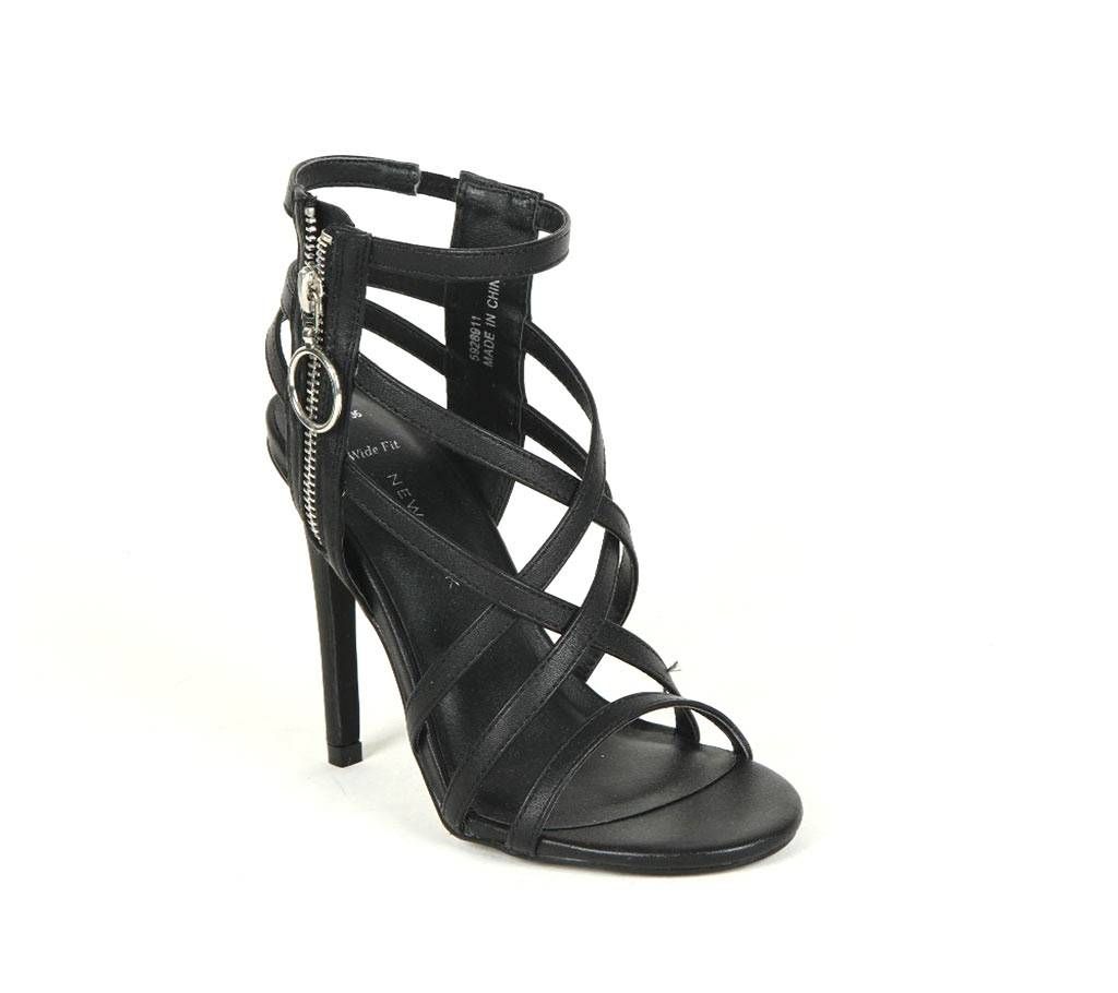 Wide Fit Black Strappy Ring Zip Stiletto Sandals