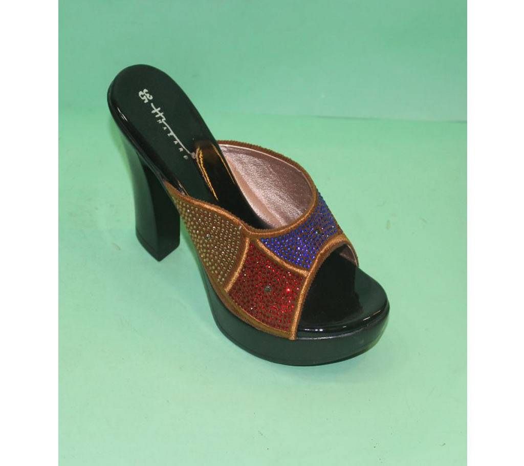 Chocolate Artificial Leather Heeled Sandal for Women