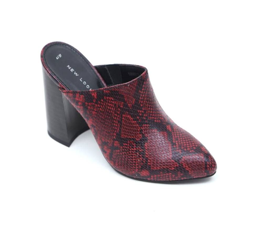 Red Faux Snake Block Heel Mules