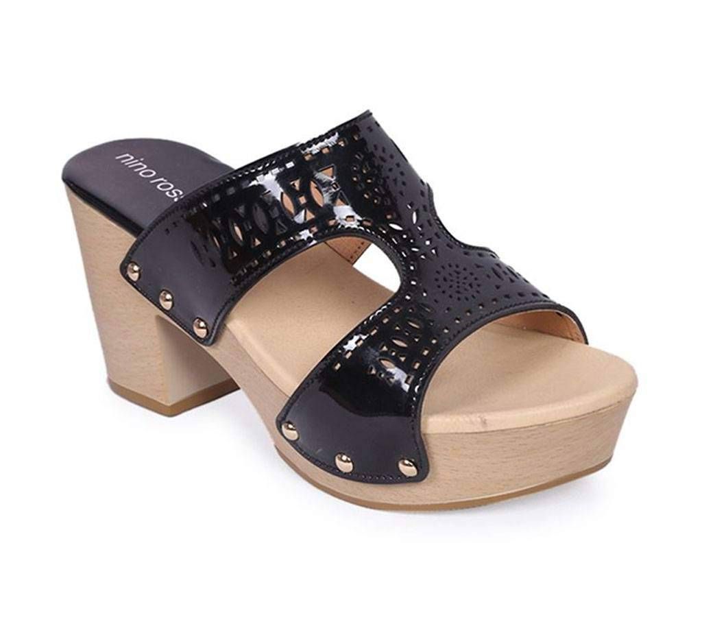 Nino-Rossi Black Ladies Artificial Leather Heel Sandal