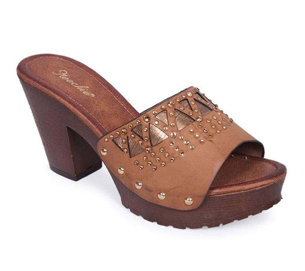 Moochie Brown Ladies Leather Heel Sandal