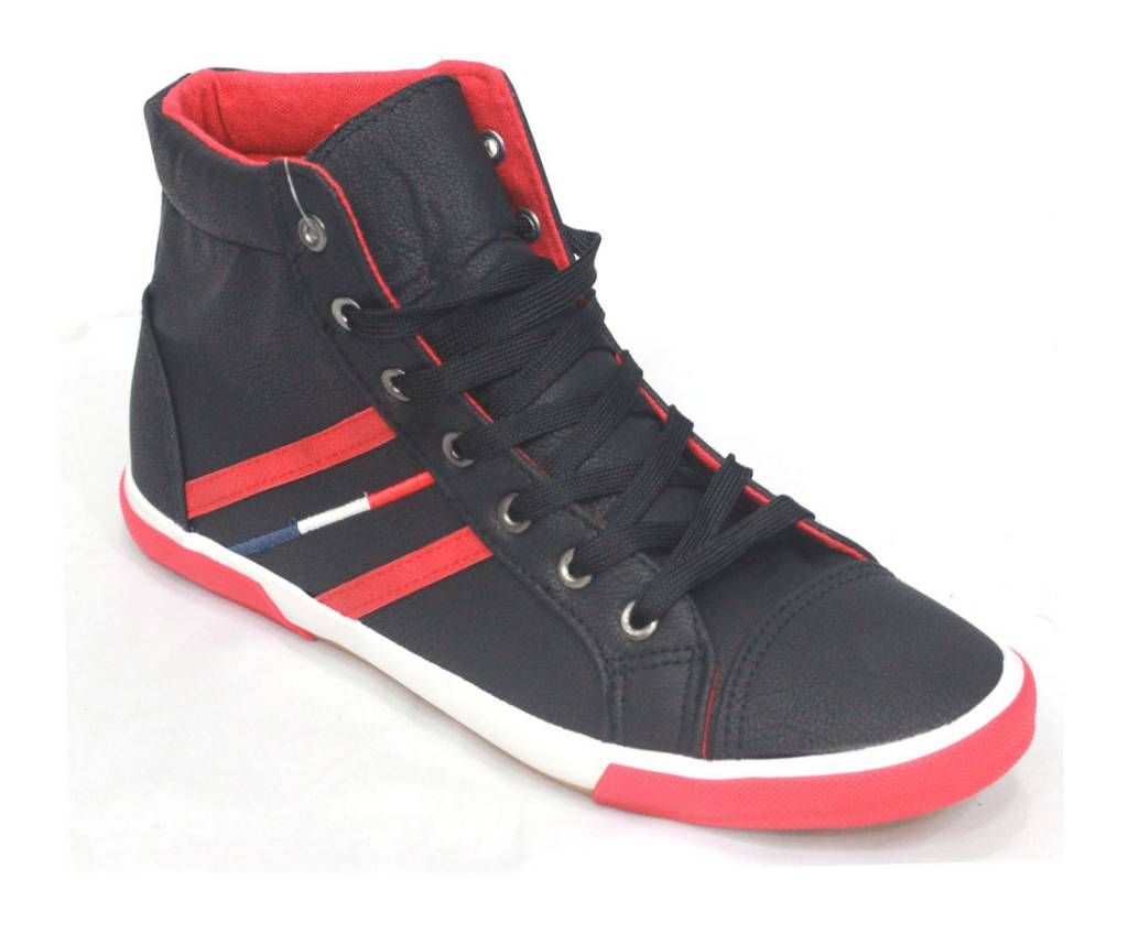 Black Red Ankle Sneakers for Men